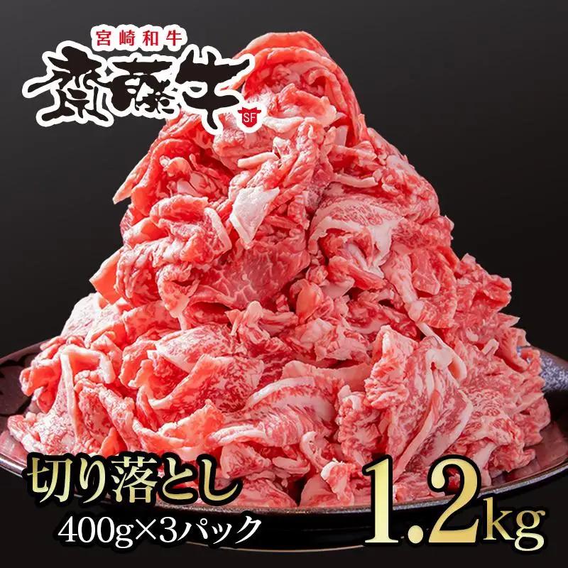 黒毛和牛「宮崎和牛 齋藤牛」切り落とし1.2kg（400g×3）小分け 国産牛肉＜5-9a＞