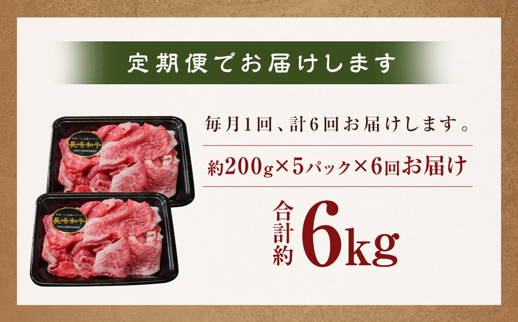 【全6回定期便】【A4～A5ランク】長崎和牛 特選 切り落とし 約1kg (200g×5パック)