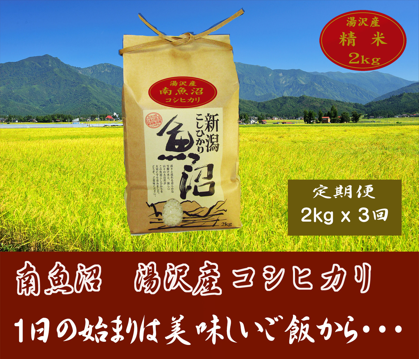 
【3ヶ月定期便】令和6年産【湯沢産コシヒカリ】＜精米＞（白米）2kg 精米したてのお米をお届け
