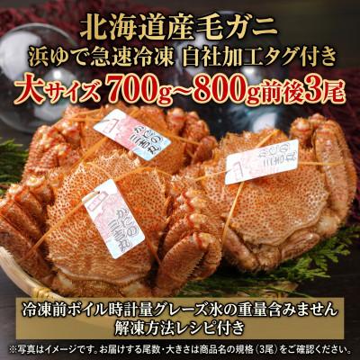 ふるさと納税 白老町 k0503【浜ゆで自社タグ付】北海道産ボイル毛ガニ700g〜800g前後×3尾
