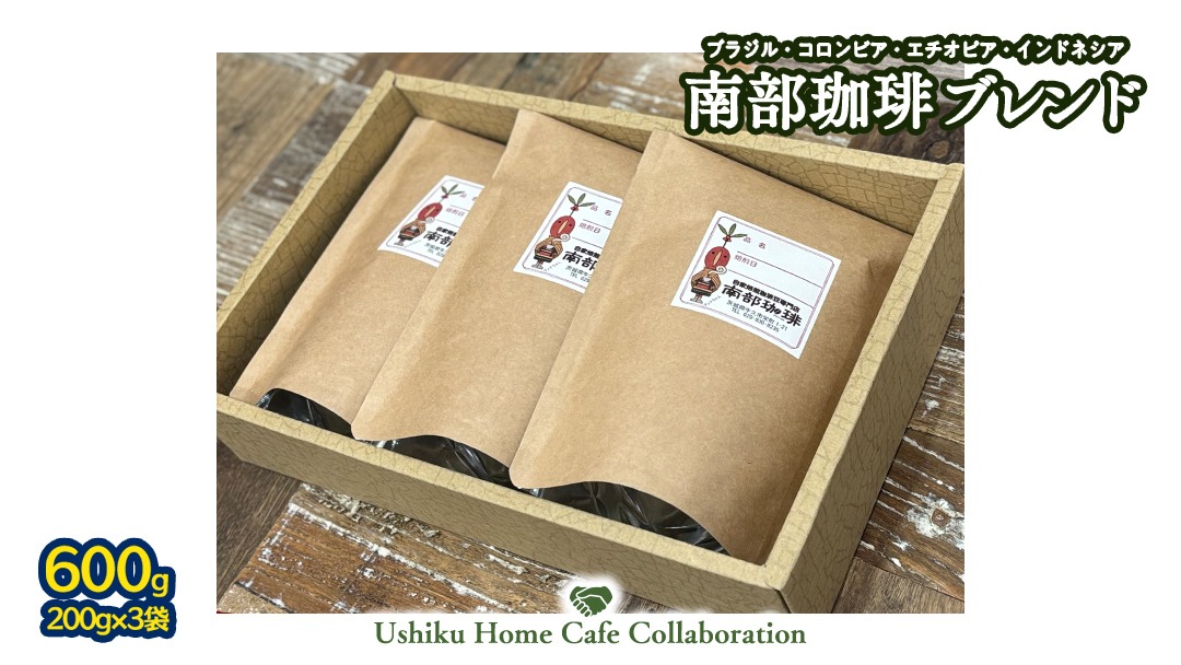 【牛久市限定コラボ】 南部珈琲 ブレンド 200g × 3袋 ＆ おまかせ ベーグル 8個 コーヒー豆 600ｇ コーヒー ブレンド 焙煎 おすすめ セット 詰合せ 食べ比べ bagel 食感 冷凍 パン しっとり もっちり おしゃれ まとめ買い お取り寄せグルメ [DL010us]