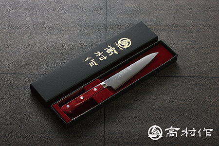 【高村作】鍔付スーパーゴールド ワインレッド柄 ペティ 130mm