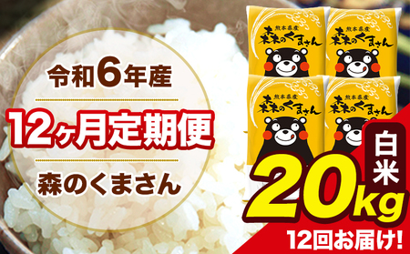 令和6年産 森のくまさん 白米 20kg 5kg×4袋 計12回お届け 《お申し込み月の翌月から出荷開始》 お米 こめ 熊本県産 ご飯 備蓄