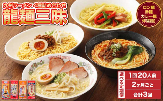 ラーメン 【マツコの知らない世界で絶賛 赤龍】【2ヶ月毎3回定期便】九州ラーメン 詰合せ 龍麺三昧 4種×5本 計60本（20本×3回）