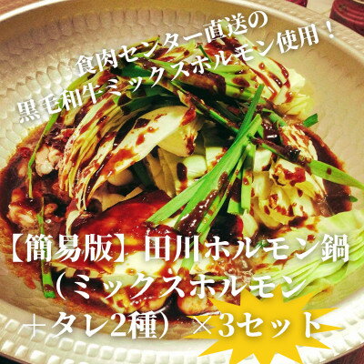 【ふるさと納税】【簡易版】ぷりぷり黒毛和牛ホルモン使用!田川ホルモン鍋セット(ミックスホルモン+タレ2種)×3食分【配送不可地域：離島】【1642363】