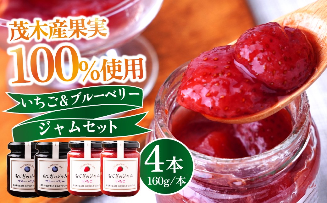 
            茂木産果実100％使用！ イチゴ＆ブルーベリージャム 160g×4本  保存料・着色料・香料不使用 | いちご イチゴ 苺 ブルーベリー 果実 フルーツ 手作り 果肉 朝食 トースト パン ヨーグルト 詰め合わせ 保存料 着色料 不使用 おいしい 美味しい 茂木産 もてぎプラザ 栃木県 茂木町
          