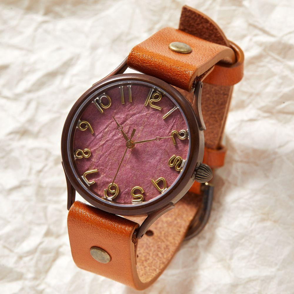 
【金彩銀彩】で彩る上品な「朱しゅ」が美しいハンドメイドウォッチ　伝統工芸品　ベルトカラー：蜜柑　WJ008L 朱-蜜柑
