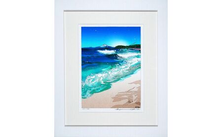 版画 鈴木英人版画 「ハーフマイル ビーチ」 フレーム付き 絵画 アート 絵 芸術 インテリア サイン入り ハーフマイル 逗子海岸 逗子市 神奈川県