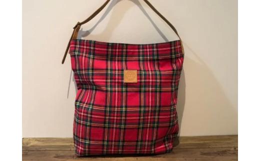 【播州織】コットンリネンチェック ワンショルダーバッグ【赤チェック】mulberry fabric （29-14）