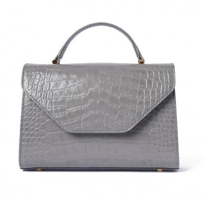 ふるさと納税 御代田町 【濱野皮革工藝のバッグ】プティ・フォルムクロコUNO(グレー×ゴールド)