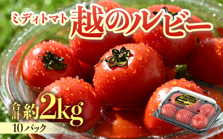 【先行予約】ミディトマト 越のルビー 約2kg 10パック（8パック＋品質補償2パック）／ 福井県産ブランドトマト 農家直送 有機肥料 低農薬 ※2026年9月下旬より順次発送 [aw069-a005