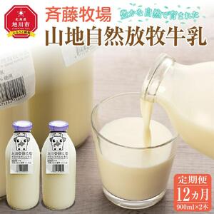 【12ヶ月定期便】斉藤牧場の山地自然放牧牛乳（900ml×2本×12回） ｜ 牛乳 _00578