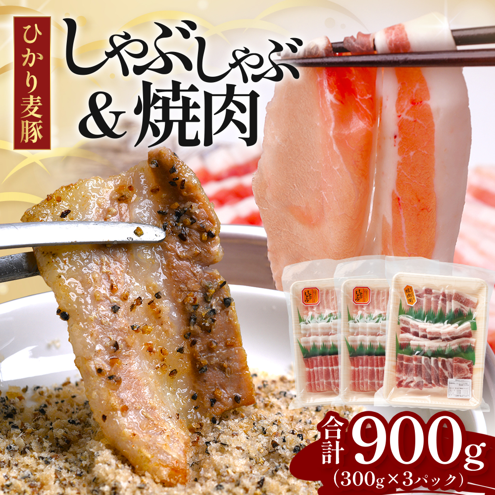 【ひかり麦豚】しゃぶしゃぶ 600g (300g×2パック) ＆ 焼肉 300g ( 1パック ) セット HM-704