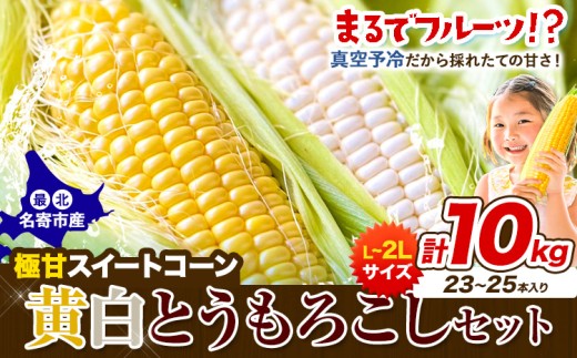 先行予約 極甘 ゴールドラッシュ 黄白 とうもろこし セット 10kg 23-25本 食べ比べ 北海道 名寄市産 朝採り 産地直送 生で食べられる なよろイエロー なよろホワイト 特大 ジューシー 焼