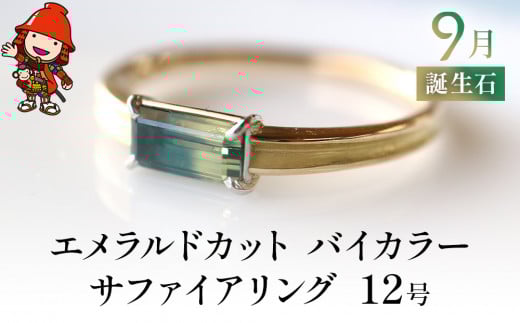 誕生石 9月 バイカラーサファイア 指輪 ｜ リング 12号 エメラルドカット K18 PT900 プラチナ アクセサリー 婚約指輪 プロポーズ 結婚指輪 誕生日 婚約 結婚 母の日 プレゼント 祝 記念日 女性 贈り物 大分県 中津市