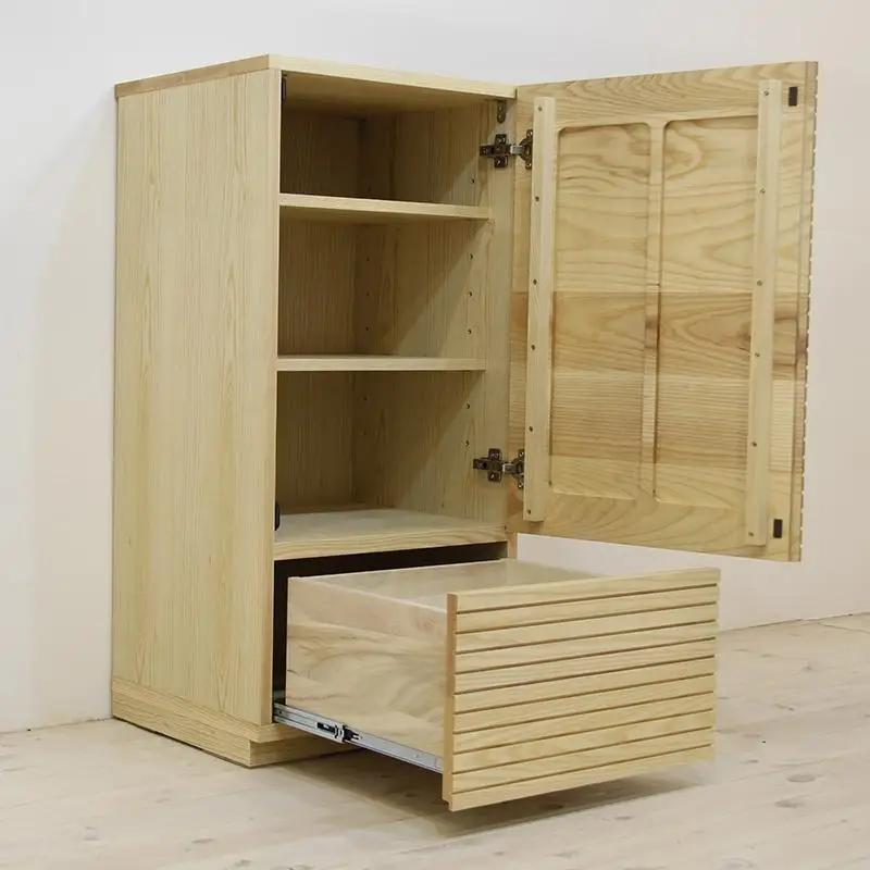 【大川家具】無垢材 サイドキャビネット キャビネット サイドボード 本棚 収納家具 収納 風雅 幅490 ホワイトアッシュ 右開き 扉付き収納 可動棚 天然木 北欧 国産 完成品【設置付き】