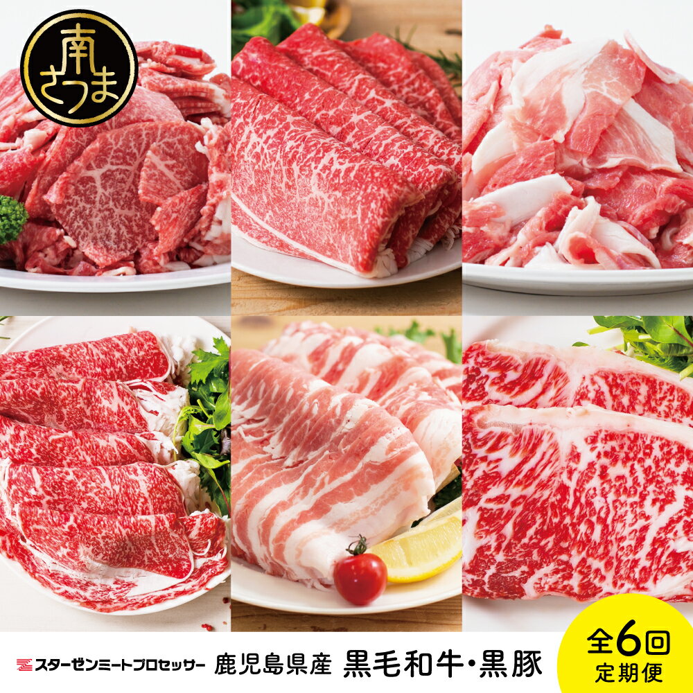 【ふるさと納税】黒毛和牛・黒豚定期便（全6回）- 国産 黒毛和牛（ローススライス / サーロインステーキ カルビ / 切り落とし / ももスライス）鹿児島県産 黒豚 (切り落とし/しゃぶしゃぶ) 送料無料 【2019年度 ふるさと納税 寄附額 鹿児島県1位 南さつま市】