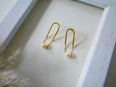 シルバー925 (ゴールドメッキ)淡水パール ピアス ペアセット ゴールドHJ001G