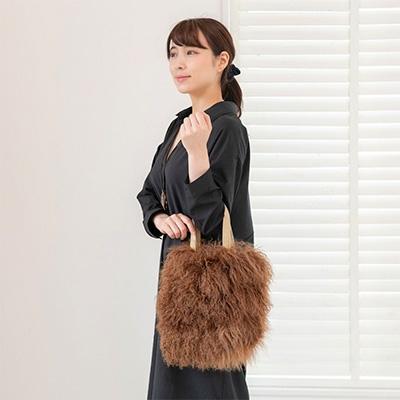 ふるさと納税 御坊市 くるくる可愛い　チベットラム毛皮手提げバッグ　ブラウン |  | 01