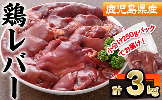 鹿児島県産鶏レバー(計3kg・250g×12P) 若鶏 レバー 冷凍【株式会社羽根】A575