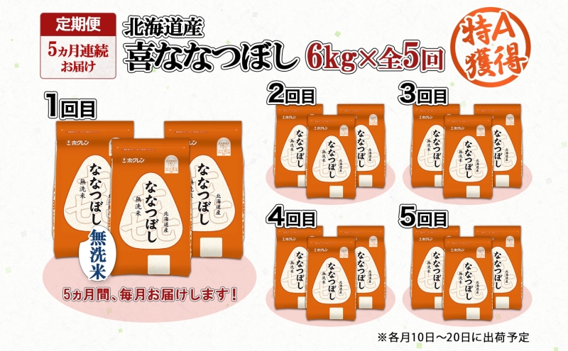 定期便 5ヵ月連続5回 北海道産 喜ななつぼし 無洗米 6kg 米 特A 白米 ななつぼし ごはん ブランド米 6キロ 2kg ×3袋 お米 ご飯 北海道米 国産 グルメ 備蓄 ギフト ホクレン 送料
