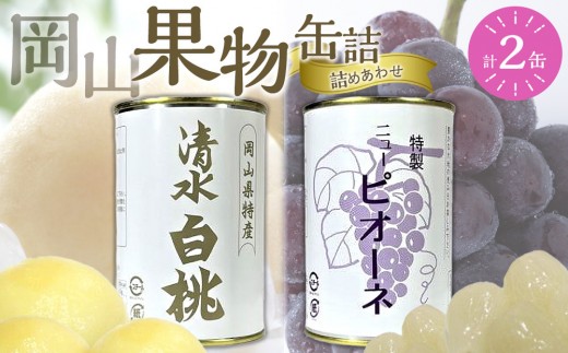 
            岡山果物 缶詰 2缶詰合せ（清水 白桃／ニューピオーネ 各1缶）吉英フルーツ【白桃 桃 もも ニューピオーネ 葡萄 ぶどう 果物 缶 フルーツ缶 岡山県産 清水白桃 岡山市 おすすめ 人気 ギフト デザート】
          