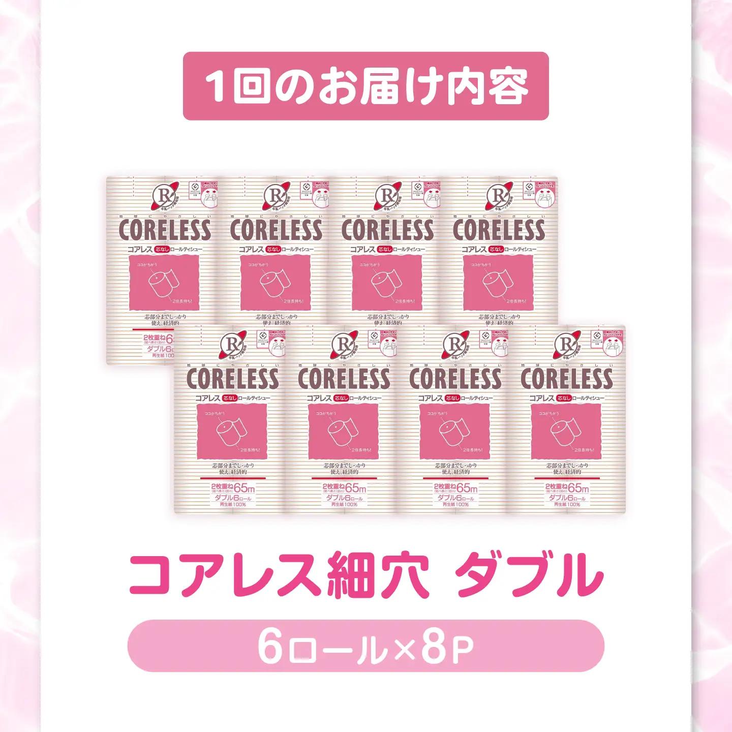 【全3回定期便】【細穴タイプ】トイレットペーパー ダブル 65m 6ロール×8P [VAA043] トイレット