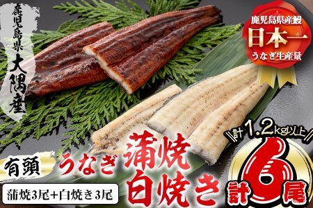 楠田の極うなぎ 蒲焼き3尾・白焼き3尾200g以上×6尾(1.2kg以上) うなぎ 鰻 ウナギ 国産 鹿児島県産 九州産 蒲焼き 白焼き 冷凍 うな重 ひつまぶし e7-012