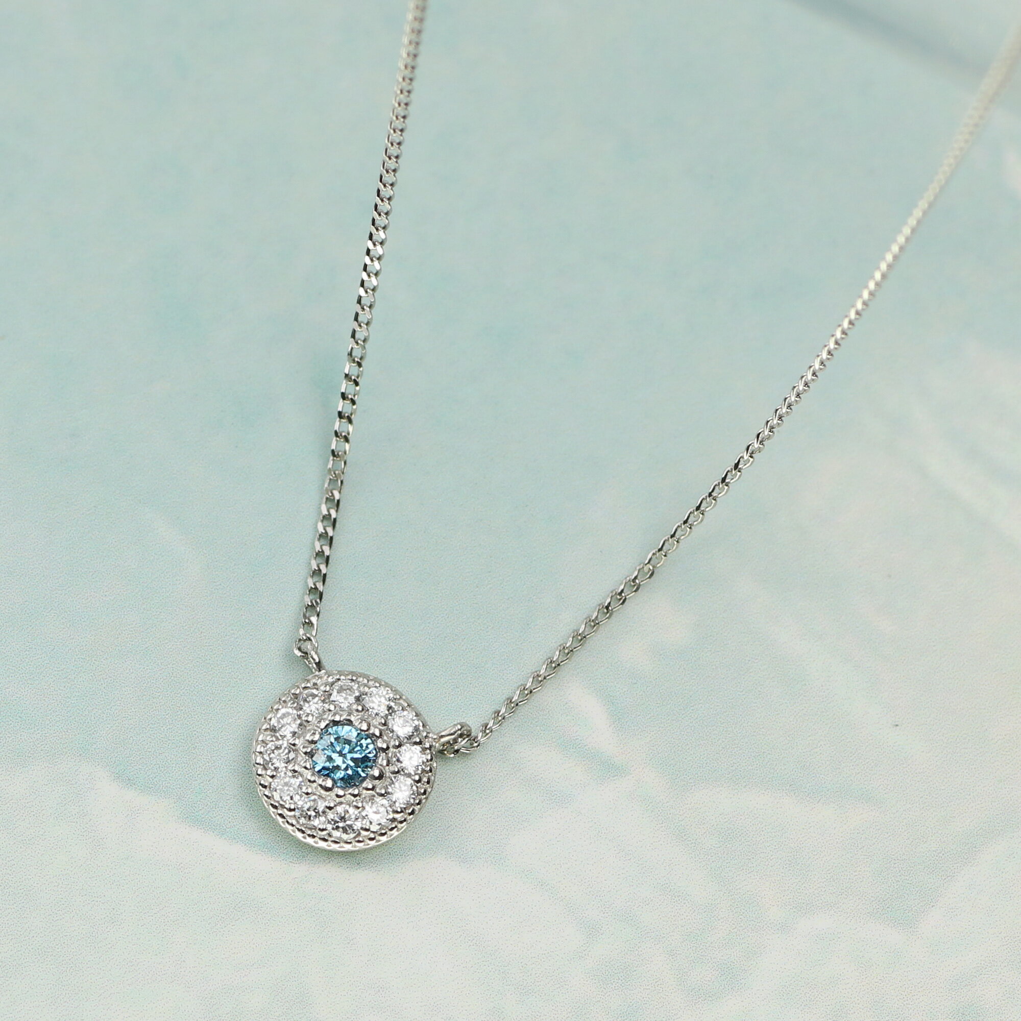 【ふるさと納税】プラチナ900 ラボブルーダイヤ0.093ct メレネックレス/ PT900-N003BL [AM317] / プラチナ900 ブルーダイヤモンド メレネックレス アクセサリー ギフト プレゼント