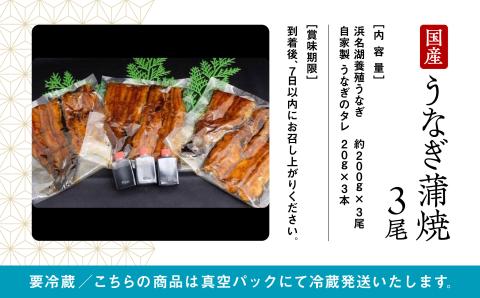【真空パック】国産うなぎ蒲焼３尾