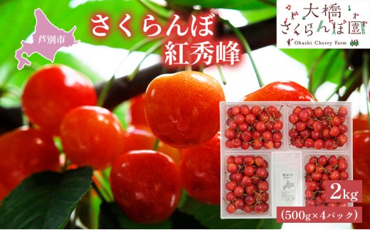 
                  【 先行受付 】さくらんぼ 紅秀峰 2kg 500g×4パック 大橋さくらんぼ園 農林水産大臣賞 受賞 サクランボ チェリー 果物 果物類 フルーツ デザート 甘味 濃厚 人気 厳選 最高級 こだわり 逸品 大粒 北海道 芦別市 
                