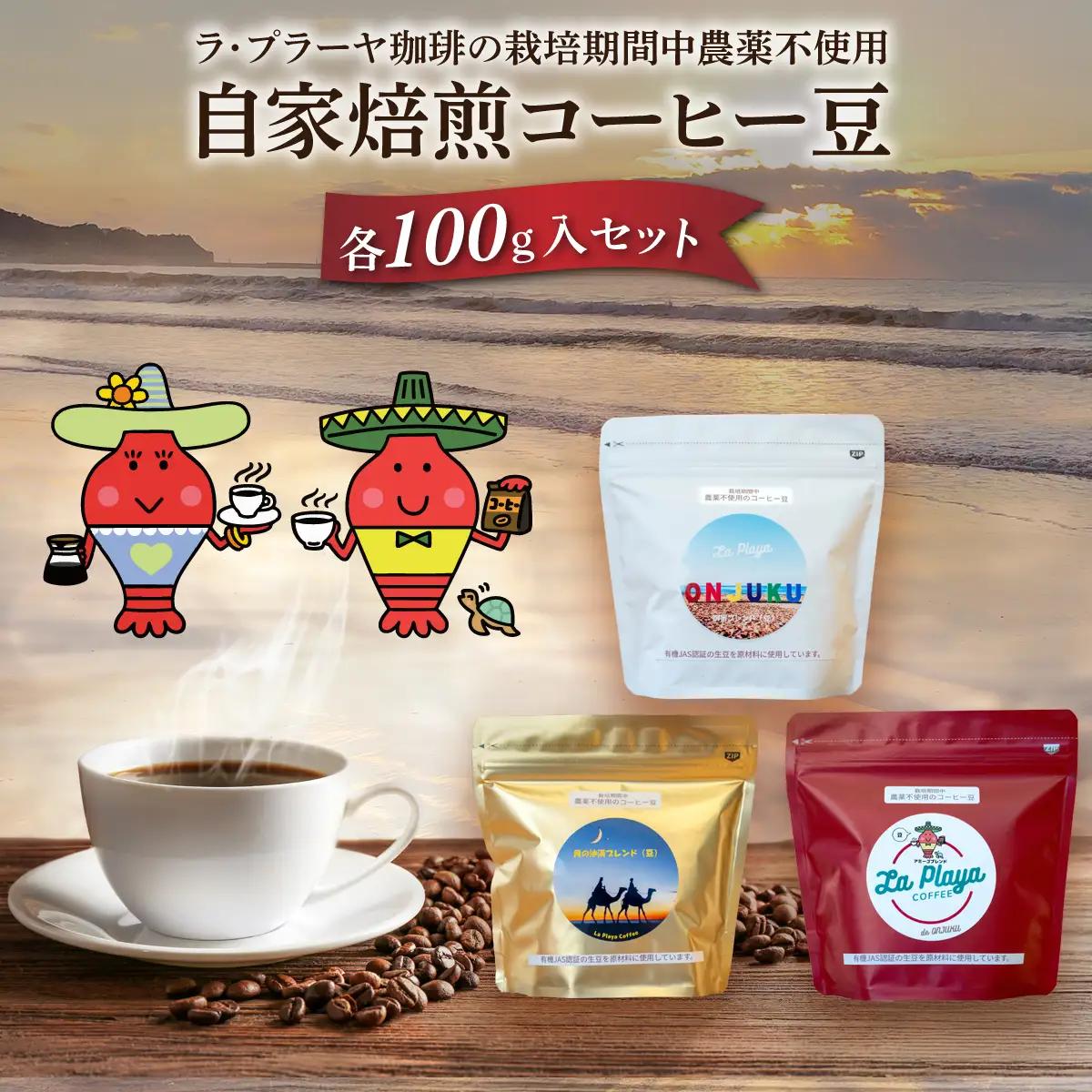 ラ・プラーヤ珈琲の『栽培期間中農薬不使用』自家焙煎コーヒー豆（100g×3袋） ONJM001 / コーヒー豆 コーヒー 豆 珈琲 栽培期間中農薬不使用 ブレンドコーヒー ブレンド ご当地 ご当地コーヒー 自家焙煎 ギフト 贈り物 プレゼント La Playa Coffee