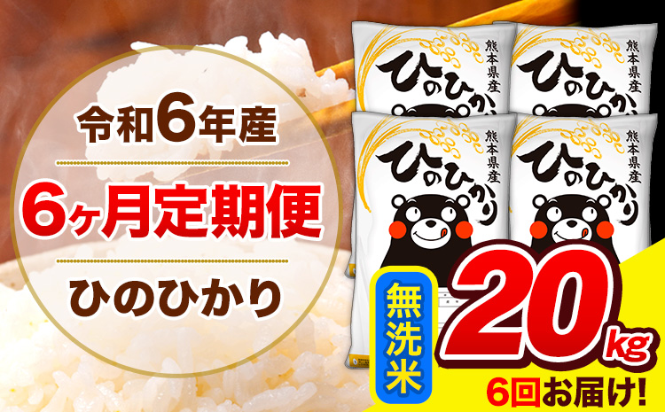 【6ヶ月定期便】 令和6年産 ひのひかり 無洗米  20kg (5kg×4袋) 計6回お届け 《お申し込み月の翌月から出荷開始》 熊本県産 無洗米 精米 ひの 米 こめ お米 熊本県 長洲町---hn6tei_351000_20kg_mo6_ng_m---