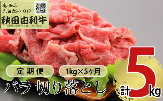 
《定期便》5ヶ月連続 秋田由利牛 バラ切り落とし 1kg（1kg×1パック）
