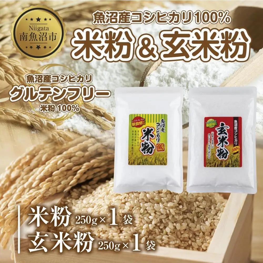 新潟県産 米粉 玄米粉 セット 各250g 計500g  魚沼産 コシヒカリ 白米粉 アレルギー グルテンフリー GABA お取り寄せ 製菓 パン作り 製菓 送料無料 コパフーズ 新潟県 南魚沼市｜こしひかり
