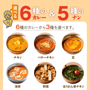【辛口】【定期便5回】ビスヌ 本格カレー　シェフのおすすめ定期便（毎月お届け）_定期便 5回 ビスヌ 本格 カレー チキン バターチキン 海老 豆 野菜 ほうれん草チキン ナン プレーン チーズ ガー