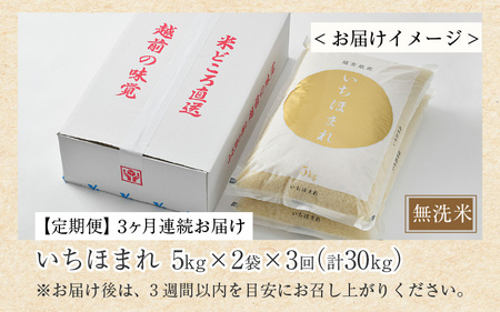 【令和7年産・新米】定期便3回 いちほまれ 無洗米 10kg×3回（30kg）／ 福井県産 ブランド米 ご飯 白米 新鮮 [aw064-j002]