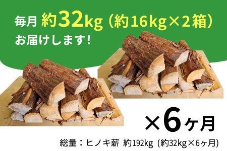 東濃ヒノキ薪 中割～大割 約32kg (約16kg×2箱) 6回 6ヶ月 計192kg 皮付き 中割 大割 薪ストーブ アウトドア キャンプ 焚火 暖炉 薪 まき 桧 ひのき ヒノキ 雑貨 日用品 定