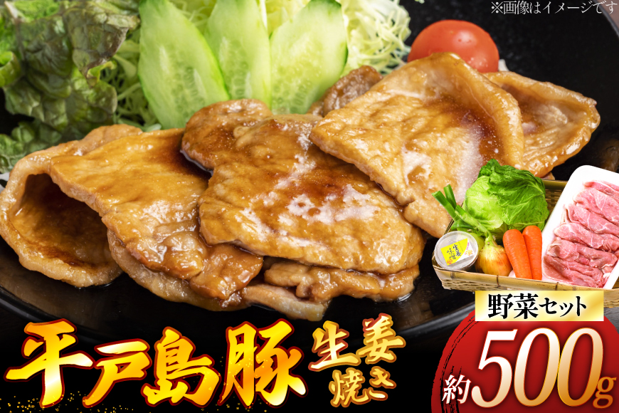 豚肉 生姜焼き  平戸島豚の 生姜焼きセット 約 500g 安心の地元 野菜付 [ひらど新鮮市場 長崎県 平戸市 hr42bgy400178] セット 国産 九州産 豚 ロース 豚ロース 肩ロース 豚しょうが焼き しょうが焼き