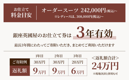 【オーダースーツ】 銀座英国屋 仕立て券 30万円分 ご自身用包装| ビジネススーツ メンズ