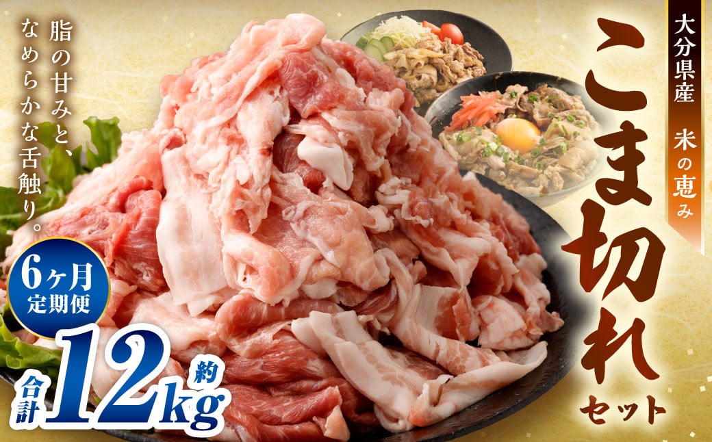 
            【6ヶ月定期便】大容量 こま切れ 大分県産豚肉 約2kg×6回 合計12kg 【米の恵み】 小間切れ 肉
          