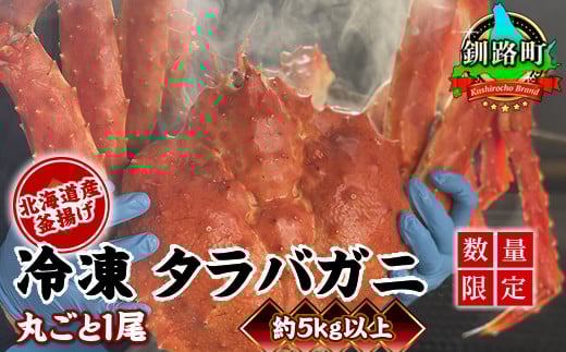 
            タラバガニ 丸ごと1尾 約5kg以上（茹でる前の状態）【配送日時指定可】 北海道産にこだわった 数量限定 釜揚げ ギフトにも最適 カニ 蟹 タラバ蟹 タラバガニ 刺身 セット 産地直送 配送時期が選べる 配送 指定 配送日 選べる ふるさとチョイス限定 冷凍 魚介類 海鮮 絶品 人気 カネショウ 北海道 釧路町 釧路超 特産品 br02
          