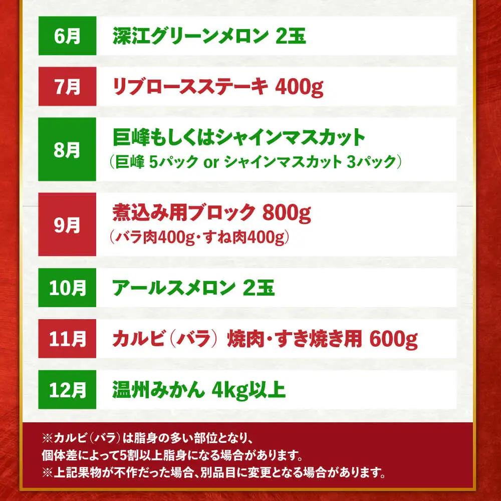 【12回定期便】長崎和牛と旬のフルーツが楽しめる バラエティ定期便 / フルーツ定期便 果物定期便 肉定期便 牛肉 びわ メロン ぶどう みかん / 南島原市 / 贅沢宝庫[SDZ053]