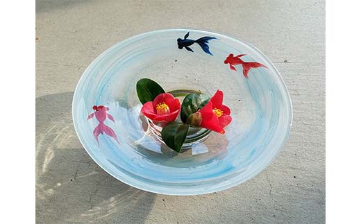 ＜ガラス作家 松尾具美＞水盤「せせらぎ」 硝子 ガラス 水盤 金魚 松尾具美 贈り物 ギフト  工芸品 F6L-1263