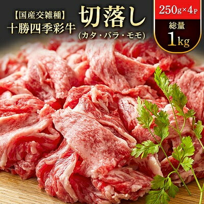 【ふるさと納税】十勝四季彩牛切落し(カタ・バラ・モモ)総量1kg(250g×4P)【国産交雑種】_ 牛肉 肉 牛 切り落とし 切り落し 切落し カタ バラ モモ 精肉 にく お肉 霜降り 十勝四季彩牛 すき焼き 牛丼 ギフト プレゼント 冷凍 送料無料 【配送不可地域：離島】【1211793】