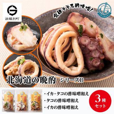 ふるさと納税 浜頓別町 北海道産 いか たこ『北海道の晩酌シリーズB』酢味噌和え色々 冷凍 おかず おつまみ 3種セット