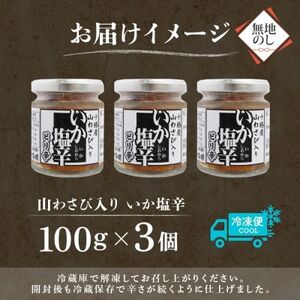 熨斗 十勝 山わさび入り イカの塩辛 100g×3個 ご飯のおとも 北海道 帯広市【配送不可地域：離島】【1514082】