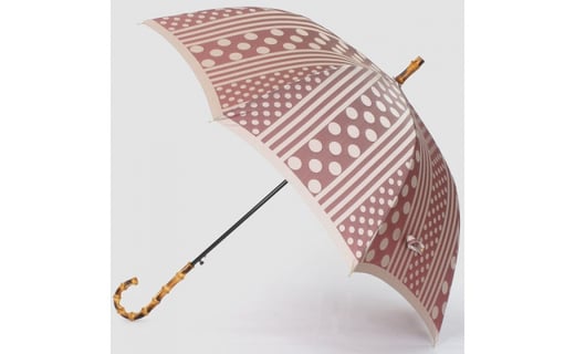 【槙田商店】晴雨兼用長傘 Kirie　ドットとストライプ　アンティークボルドー 傘 かさ 雨具 高級 晴雨 兼用 UV 日焼け ギフト ファッション  日傘 プレゼント 化粧箱 老舗