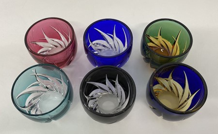 江戸切子 ぐいのみ 「焔」 琥珀纏/グリーン 【玻璃匠山田硝子】切子 グラス 工芸品 伝統工芸 酒器 クリスタルガラス 
