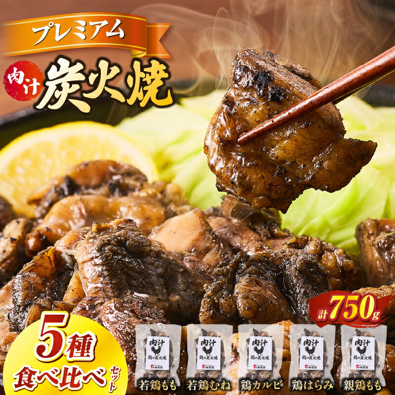 【ふるさと納税】プレミアム肉汁炭火焼5種食べ比べ 150g×5Pお裾分け 人気 おすすめ ギフト 宮崎県 小林市 送料無料